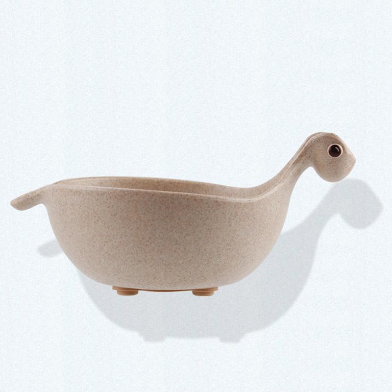 Bonitos platos de dinosaurio para bebé, cuencos de alimentación de bebé, plato de cena suave antideslizante para bebé, vajilla de bambú para bebé, cuenco pequeño bonito: beige