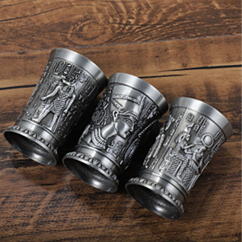 Gammeldags egypten myte kort glas kop retro bronze 3d prægning udskæring metal kop spiritus lille bæger cocktail vin glas