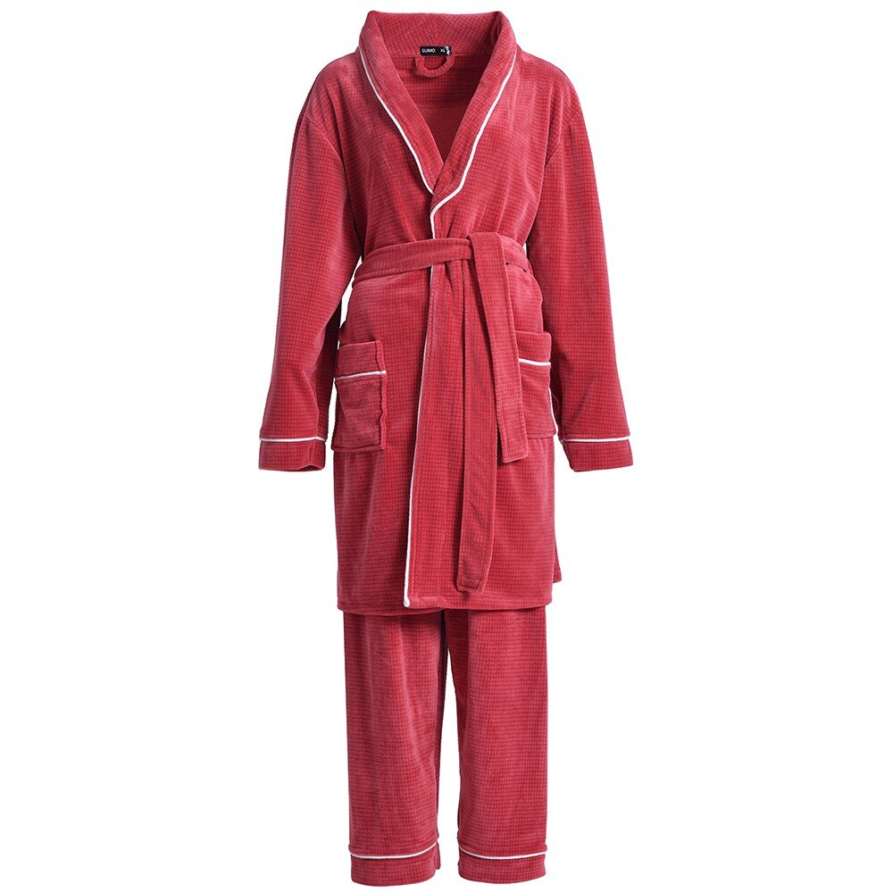 Bata de franela gruesa para hombre, Kimono de invierno, albornoz de lana de Coral suave, ropa de dormir para el hogar, camisón de gran tamaño, novedad: Burgundy / M