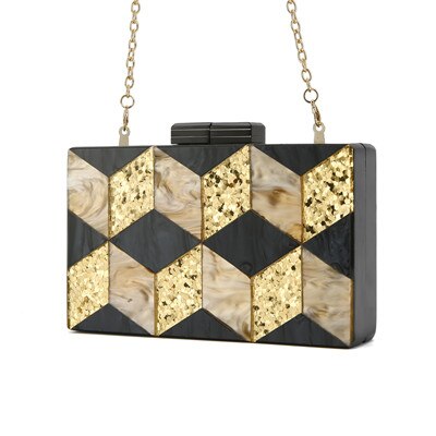 Naken guld glitter svart pärl randig geometrisk akryl clutch kvinnor axel messenger kväll sommar strand klaff akryl väska: Default Title