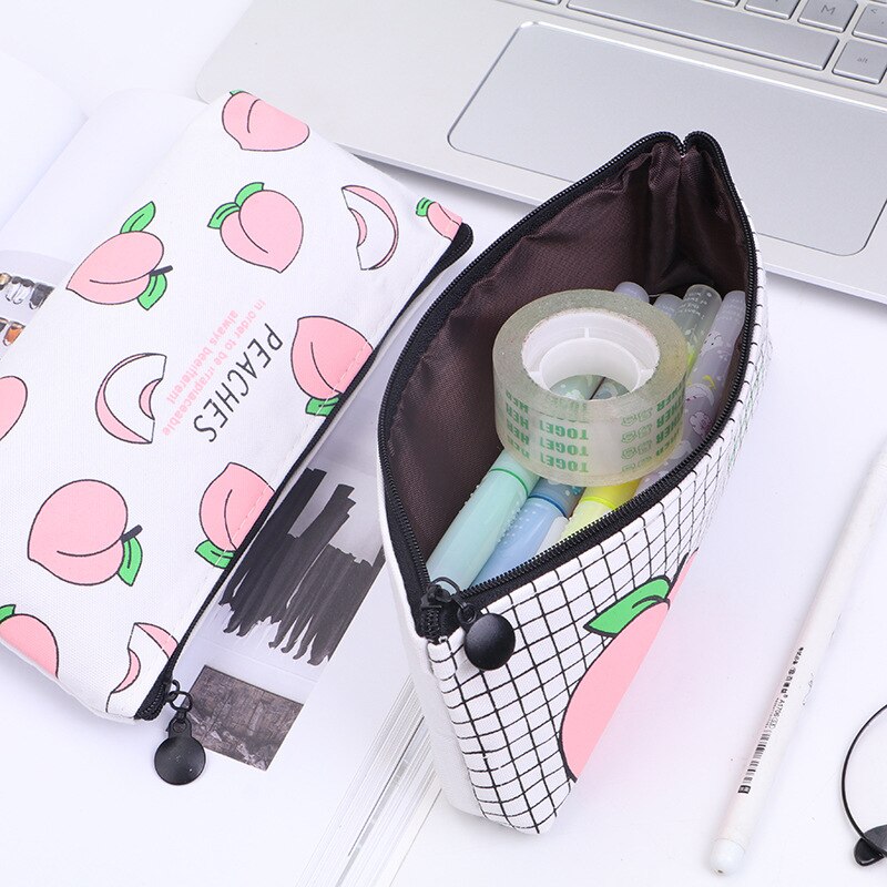 1Pc Canvas Fruit Peach Pencil Case School Pencil Cases for Girl Stationery Canvas Pencil Bag Estojo Escolar School Supplies