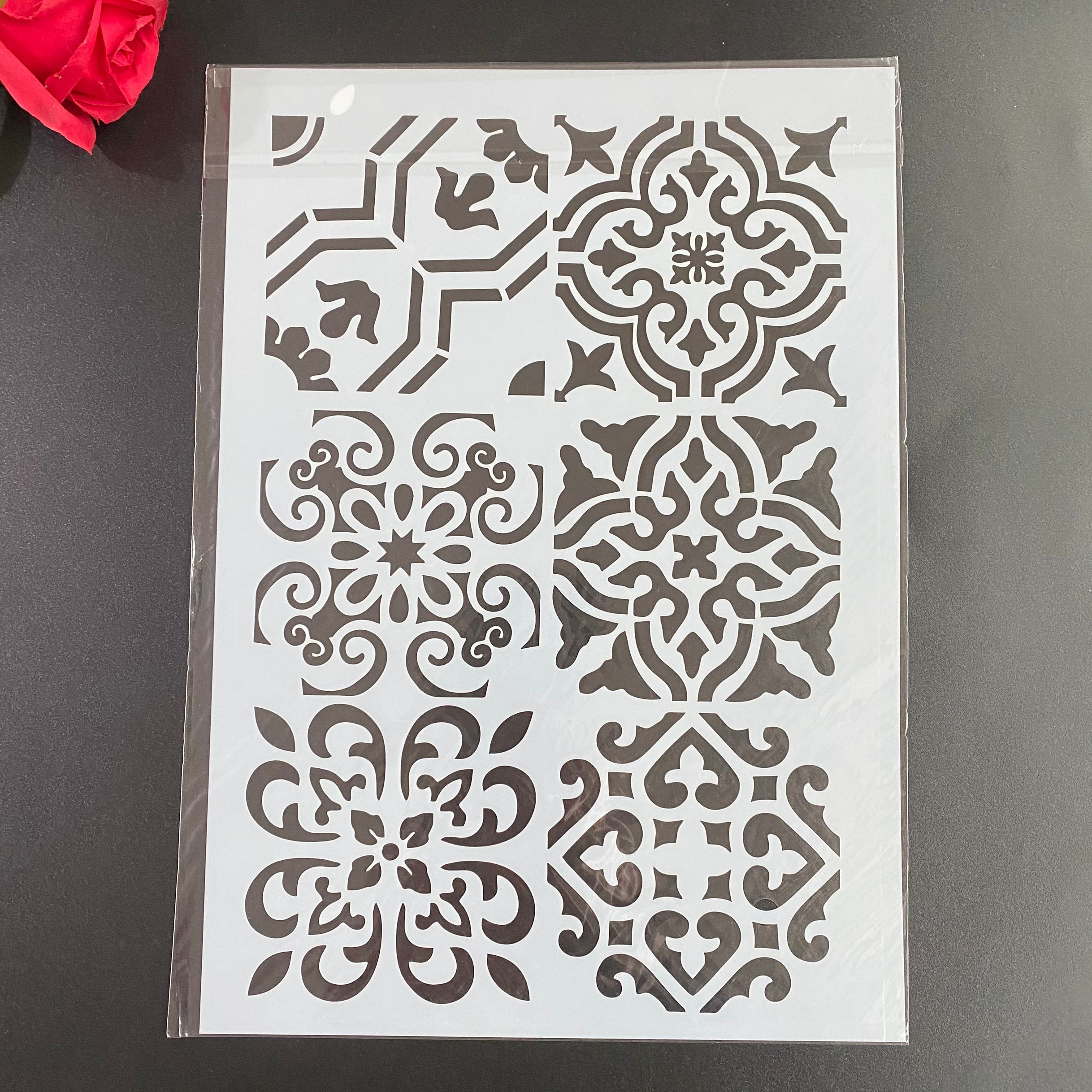 Plantillas de patrones vintage A4 para colorear, álbum de recortes en relieve, plantilla decorativa para pasteles, 4 unids/set por juego