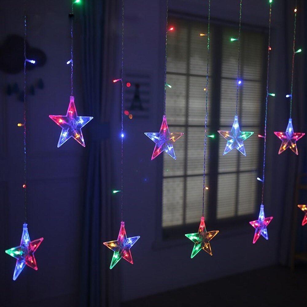 2,5 M cortina de luz LED estrella guirnalda de Navidad 220V UE iluminación exterior/interior cadena lámpara de hadas boda Decoración: Multicolor