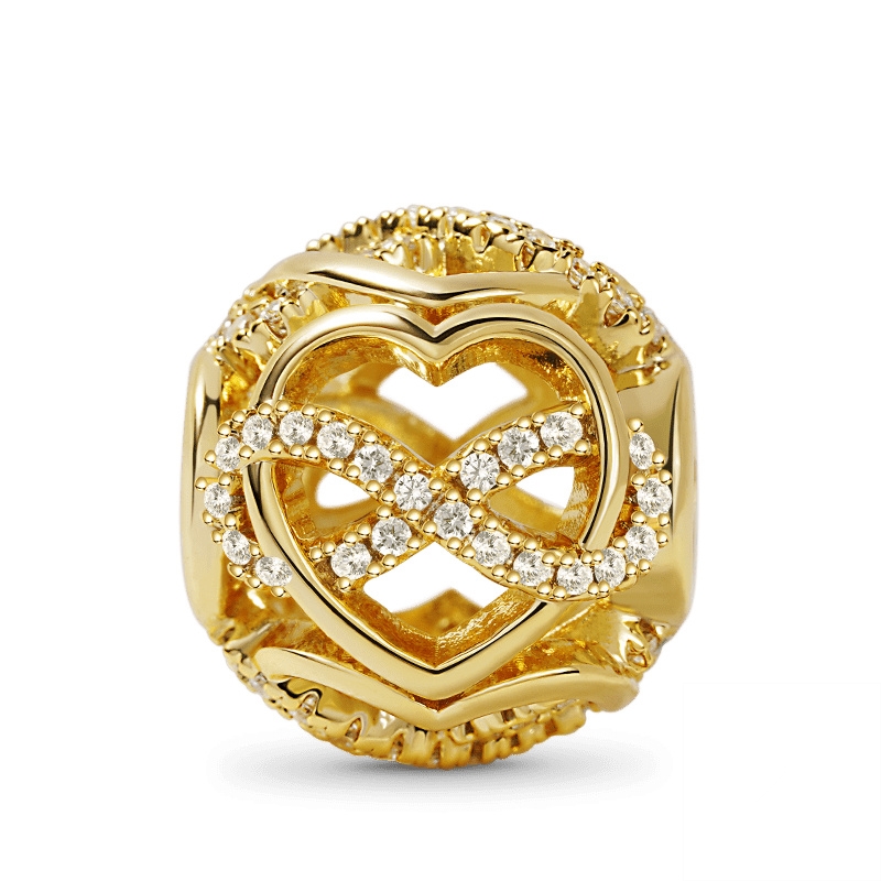 Abalorio colgante de corazón infinito y cruz brillante chapada en oro , compatible con pulsera de plata de ley 925 Original, joyería DIY: YELLOW