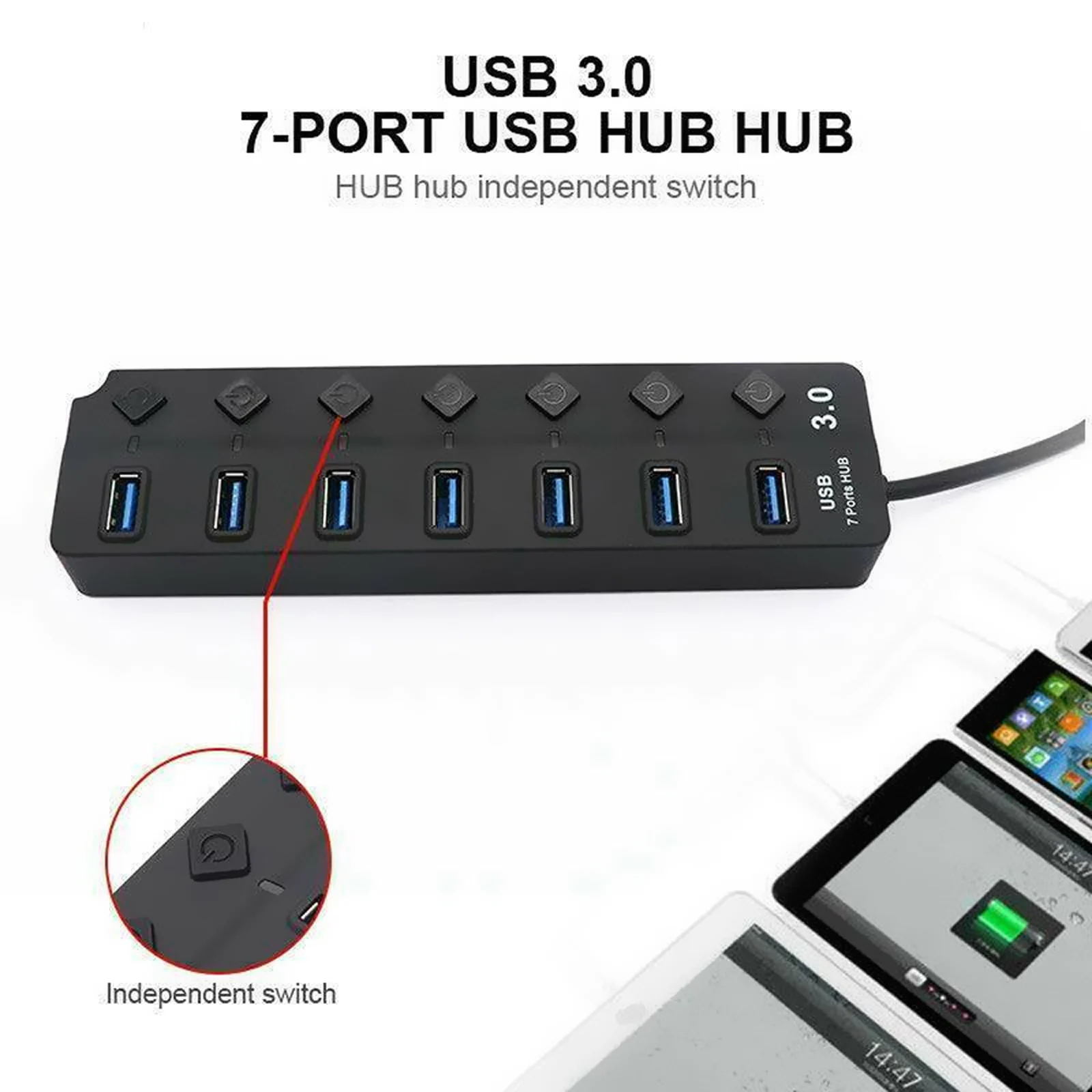 4- ports usb 3.0- hub multisplitter oplader strømadapter flere udvidelseshubs med switch til bærbar computer