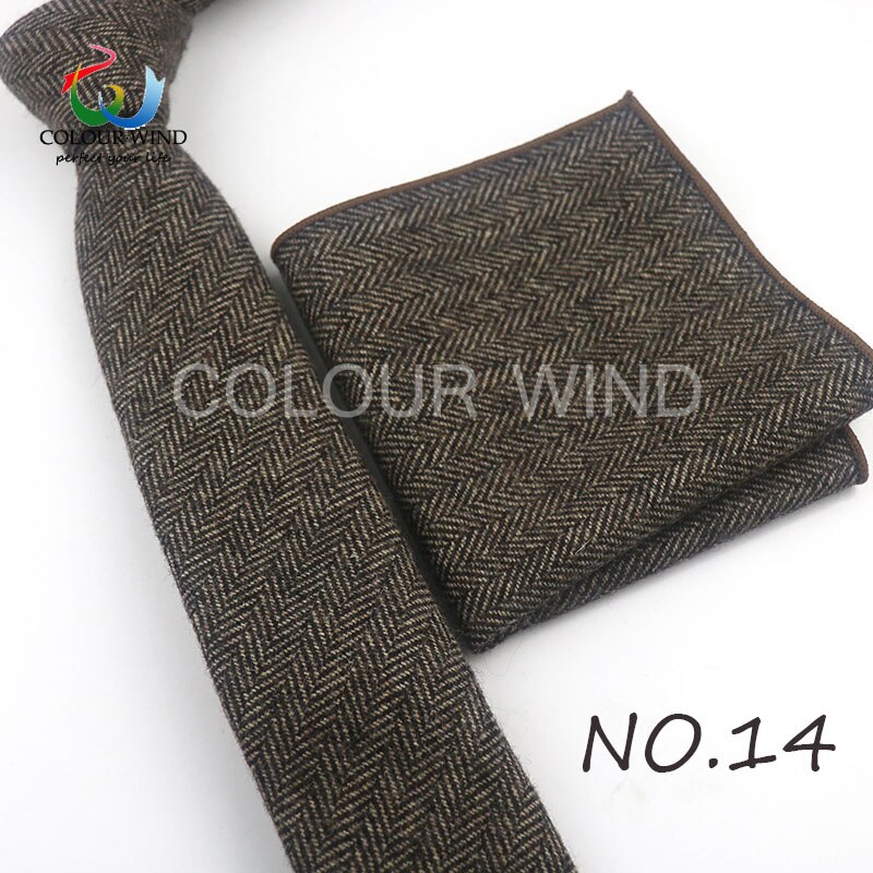 Formal Men's Wool Neck Ties Narrow Striped Solid Color Ties Set Soft Pocket Square Handkerchief Sets Lots: 14