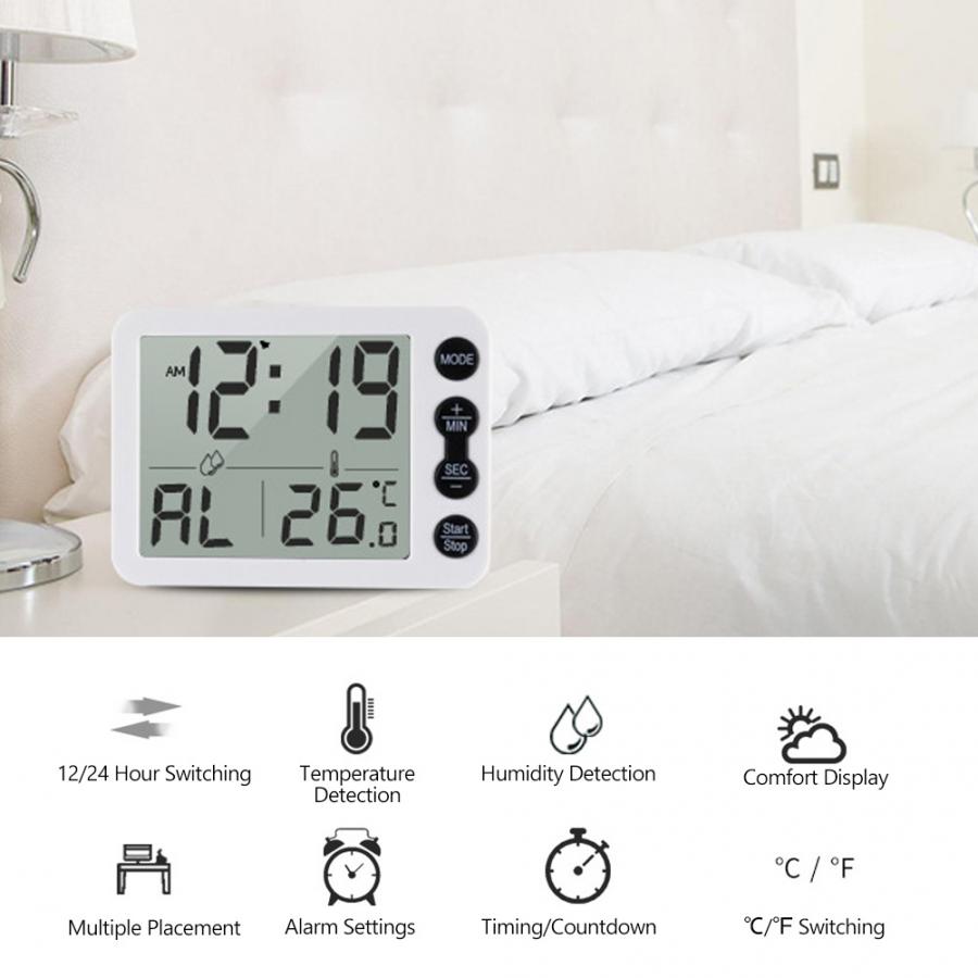 Temperature and Humidity Meter Multifunctional Indoor Thermometer Hygrometer Large Screen Alarm Clock with Countdown
