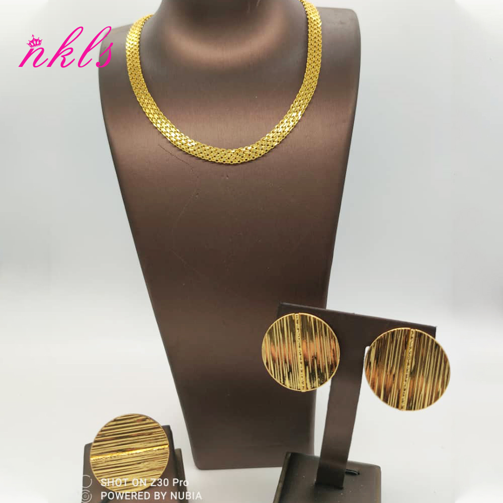 Juegos de joyas para mujer, cadena de Color dorado, pendientes de de lujo, anillo etíope, la última , joyería africana nigeriana para: Oro champán