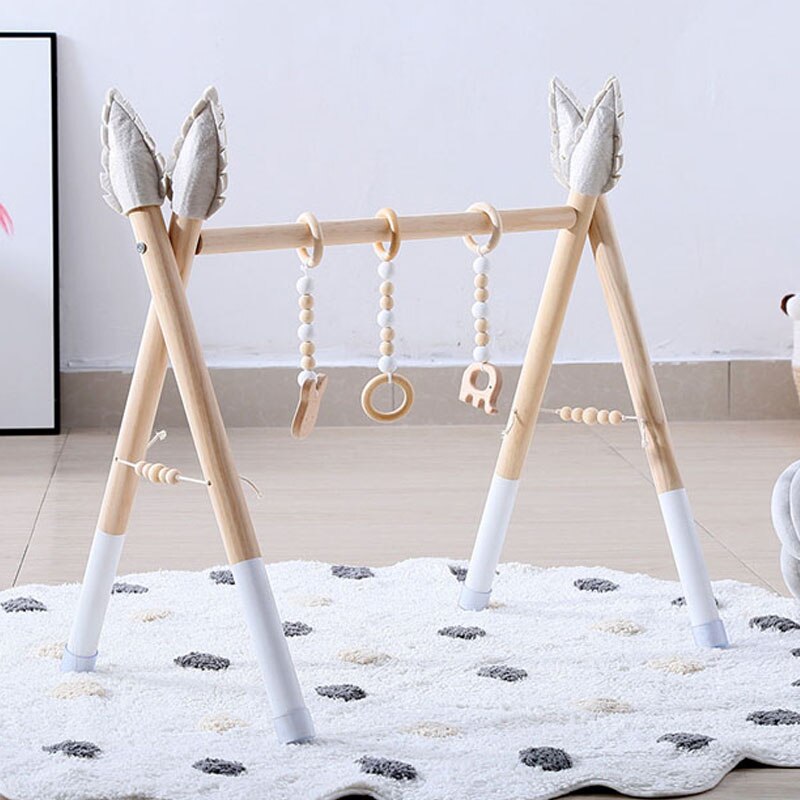 Juego de gimnasio de estilo nórdico para bebé, juguete sensorial con anilla, marco de madera, estante de ropa para habitación infantil, , decoración para habitación infantil, 1 Juego: 11