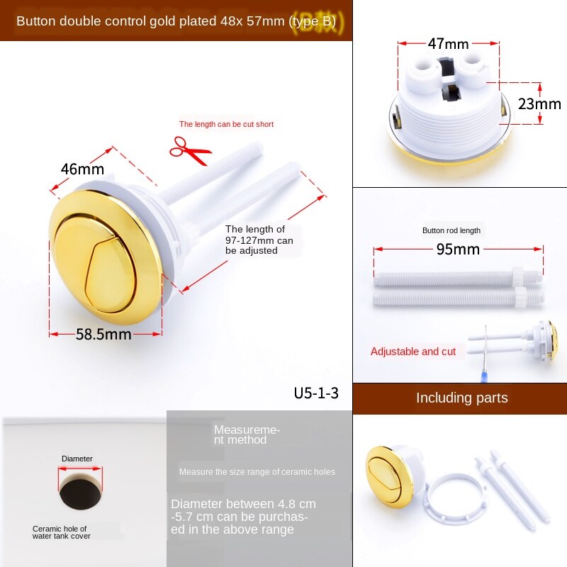 Toilet Cover Button Accessories Single and Double Button Round Old Fashioned Toilet Tank Cover Button Switch Universal: B gold double button