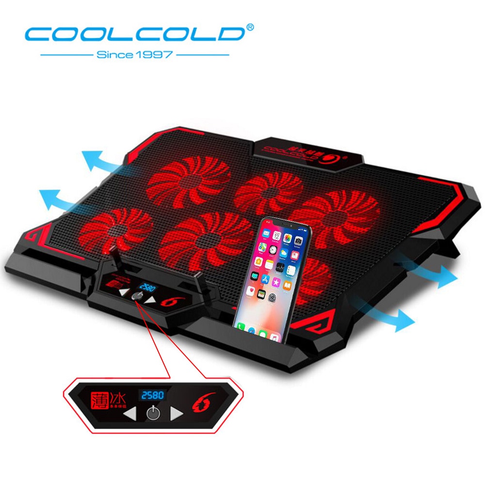 Coolcold Gaming Laptop Cooler Notebook Cooling Pad 6 Stille Rood/Blauw Led Fans Krachtige Luchtstroom Draagbare Verstelbare Laptop stand