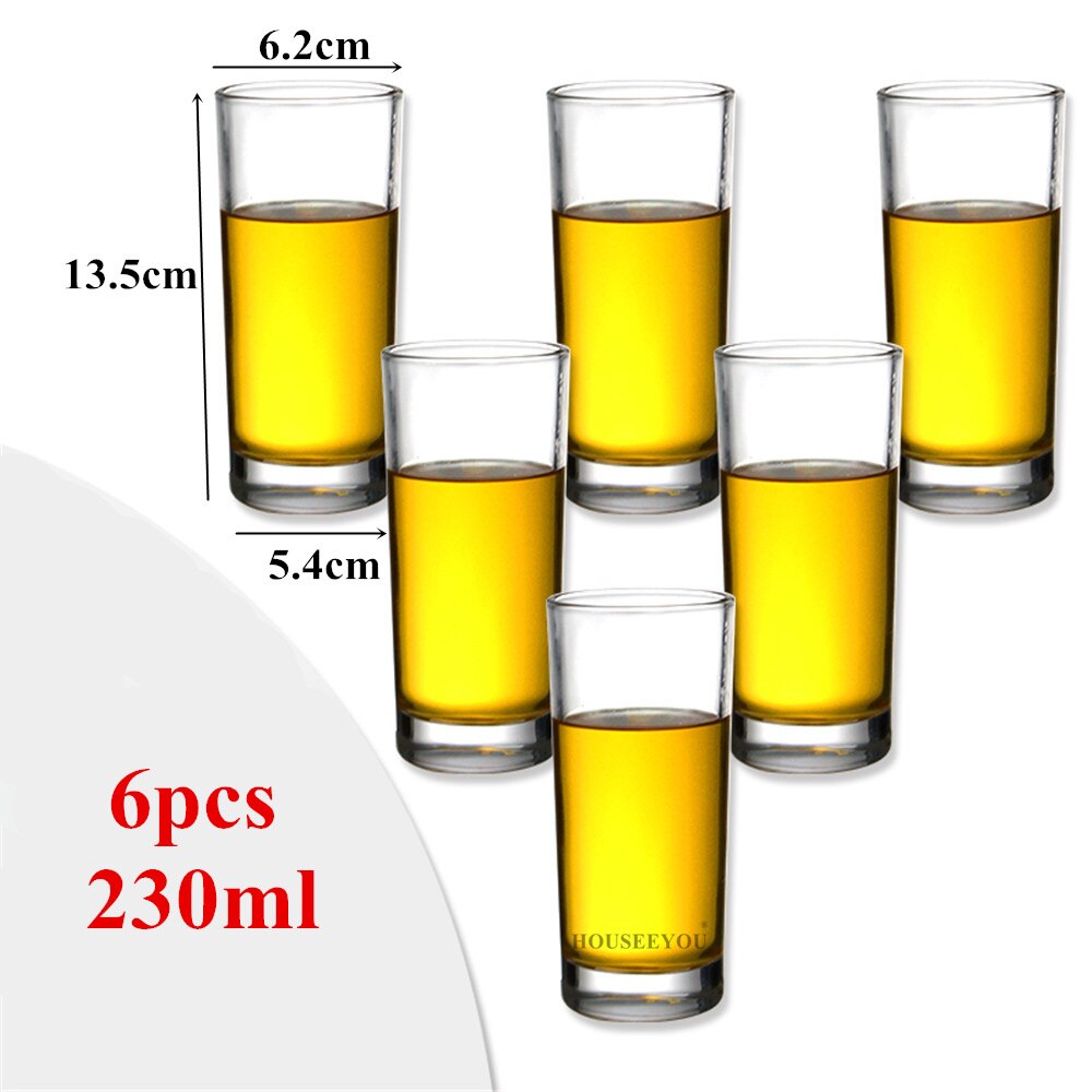 Houseeyou 6 stk / sett tykkere bunn rett vann kopp glass øl steins juicer krus drikkeflaske fest bar restaurant verktøy: 230ml 6 stk