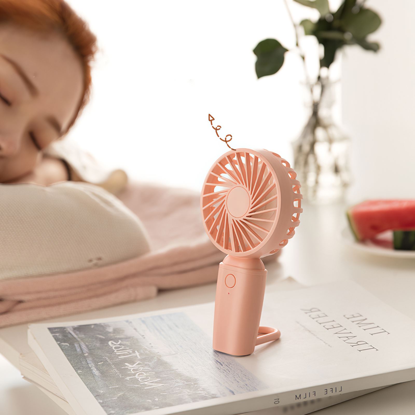 Double Fan Blade Handheld Fan Dual Motor High Wind Vertical Desktop Table Fan With Hook USB Charging