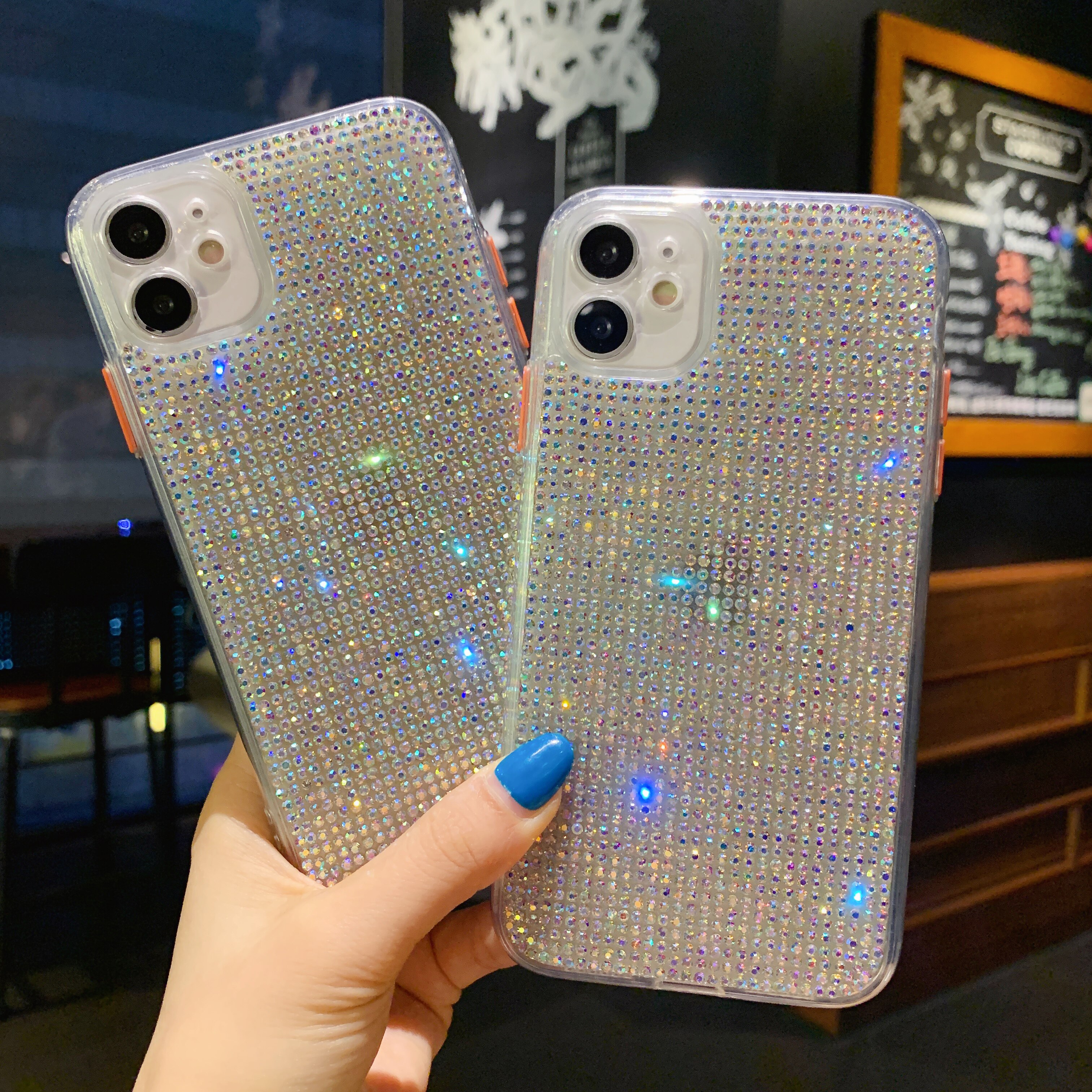 Funda de diamante brillante de lujo para iPhone, 11, XR, 7, 8 Plus, funda de silicona transparente con diamantes de imitación brillantes para iPhone 12 pro Max, XS, X, SE