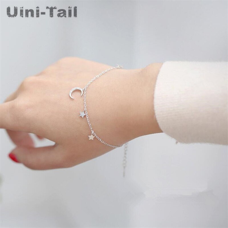 Uini-tail-pulsera de plata de ley 925 con microincrustaciones y Luna curva, joyería con carácter