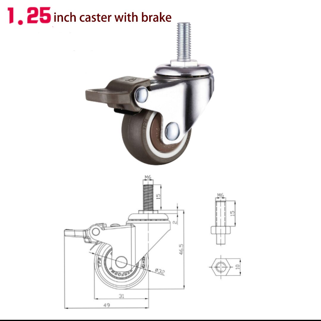 1.25inch 4PCS Swivel Casters with Brake for Furniture Soft Rubber TPE Wheels Platform Trolley Chair Household Aaccessories: screw swivel braked
