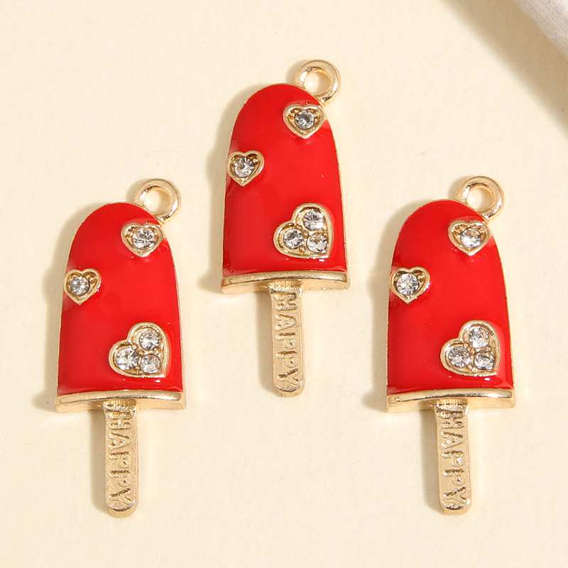 10 Uds. De abalorios de helado esmaltados de 25x9mm de Color dorado, colgante feliz, collares aptos para manualidades, joyería hecha a mano, suministros para encontrar: Violeta