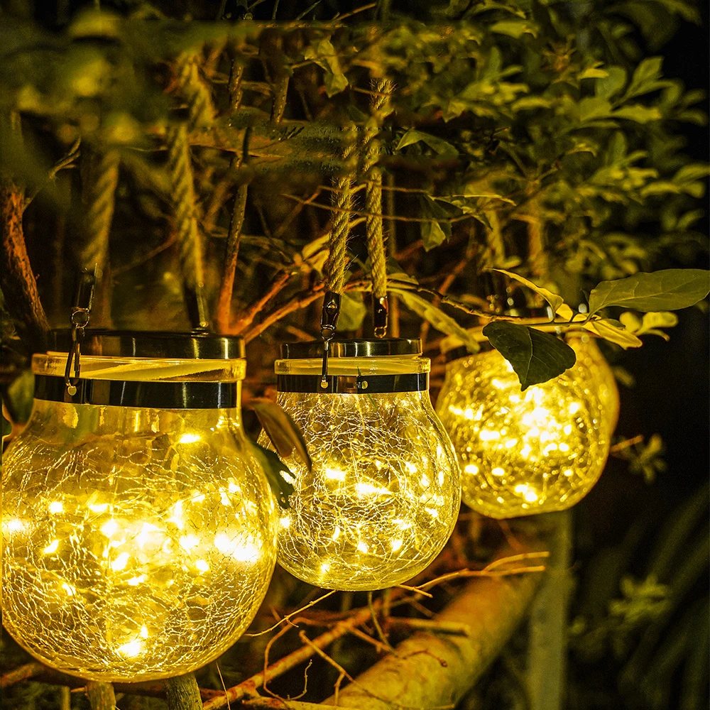 Guirnaldas de luces LED solares, bola emergente, tapa de botella de vidrio, decoración navideña para jardín al aire libre, lámpara de tarro de albañil, luz de deseos 2024