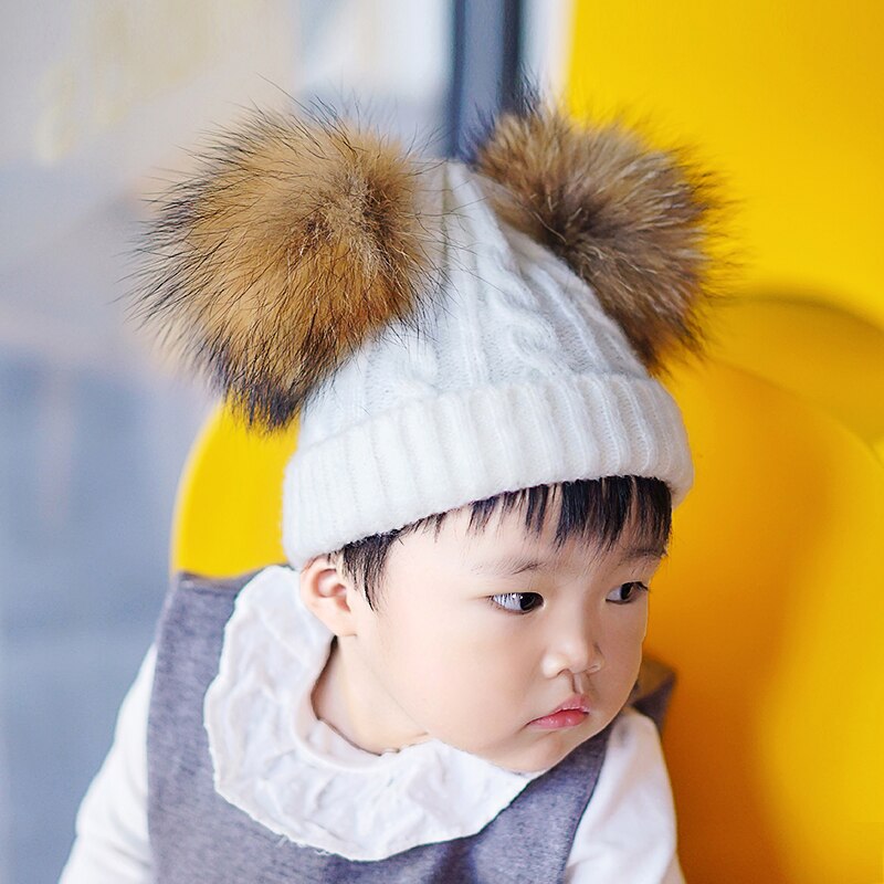 BalleenShiny Baby Cute Pompons Hats Knitted Solid Winter Cap Fur Balls Woolen Beanies Elastic Hat For Boys&amp;Girls