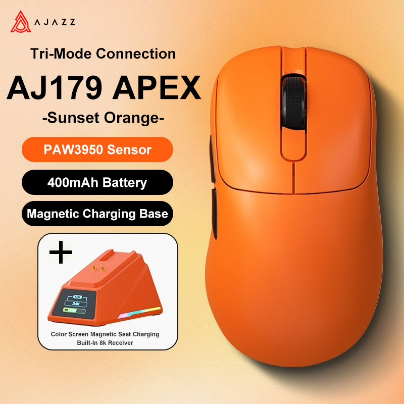 Ajazz AJ179 Apex PAW3950 Bezprzewodowa mysz do gier z stacją ładującą RGB, mysz komputerowa Macro Gamer, lekkie, ergonomiczne myszy komputerowe