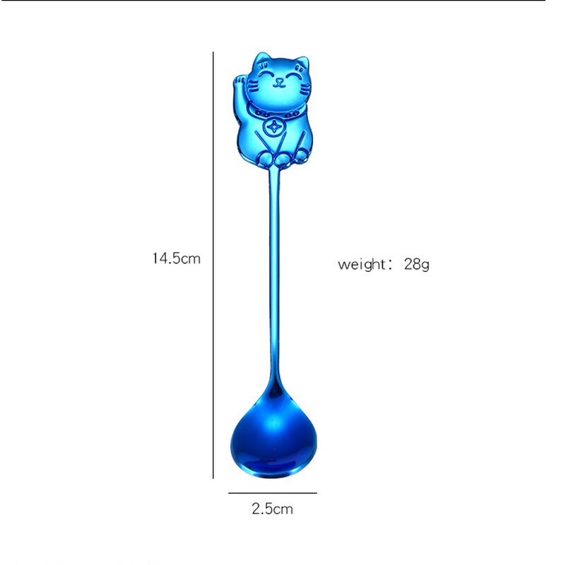 304 Stainless Steel Cartoon Lucky Cat Spoon Coffee Stirring Spoon Ice Cream Ice Cream Dessert Spoon