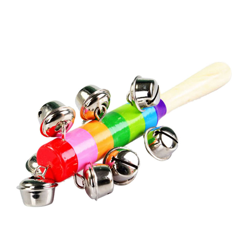 Colorful Wooden Bell Orff Instruments Baby Rattles 10 Percussion String Of Bells Toys For Children