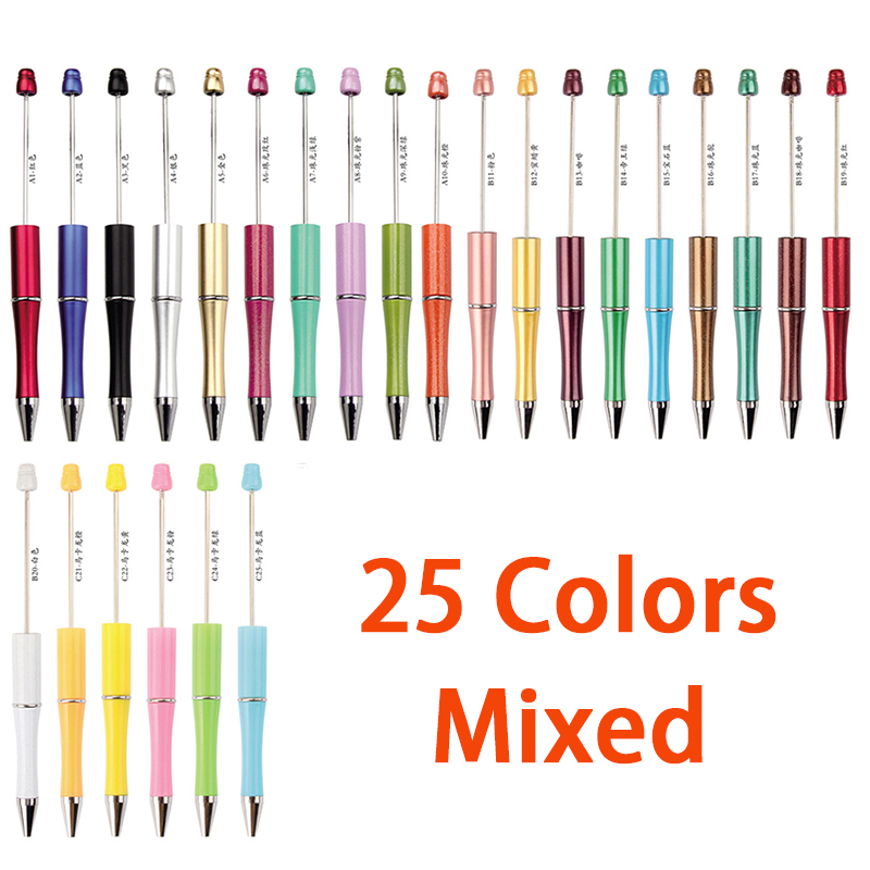 30Stck Neueste Farbe Kreative Kunststoff Perlen Stift Kugelschreiber Druckbare Perlen Stift DIY für Schüler Büro Liefert: Gelb