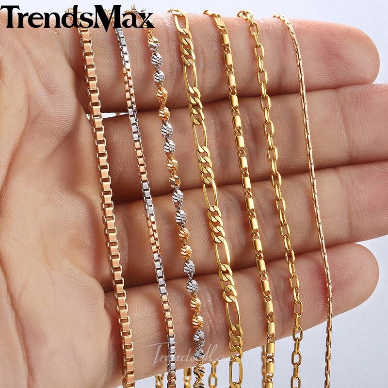 Women's Necklace Gold Box Rolo Figaro Link Chain Necklaces For Women Woman Jewelry KGNM127