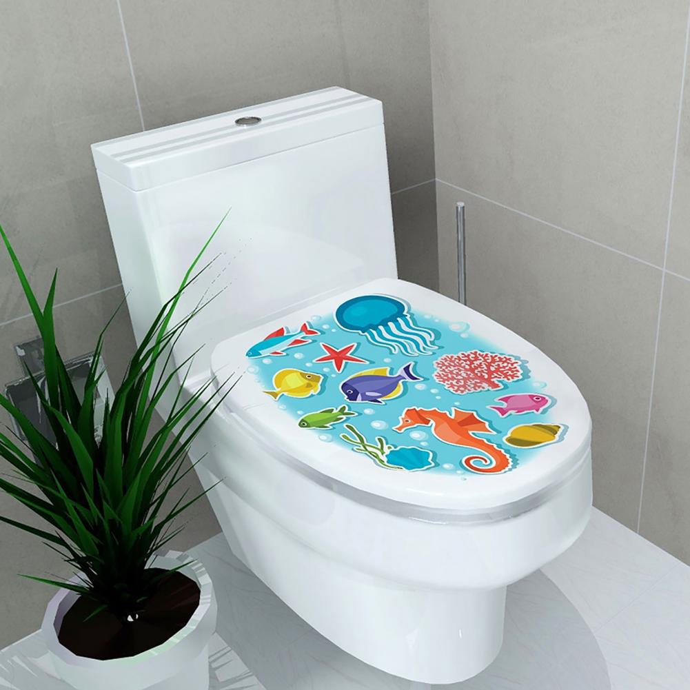 Toilet Sticker Cartoon Removable Waterproof Ocean Letter Toilet Nightstool Sticker for Home