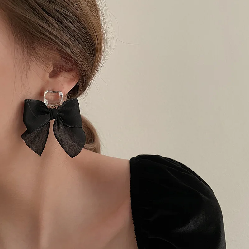 Pendientes elegantes con lazo cuadrado y circonita para mujer y niña, aretes de coreana con botón para la oreja, joyería de , accesorios de: Color dorado
