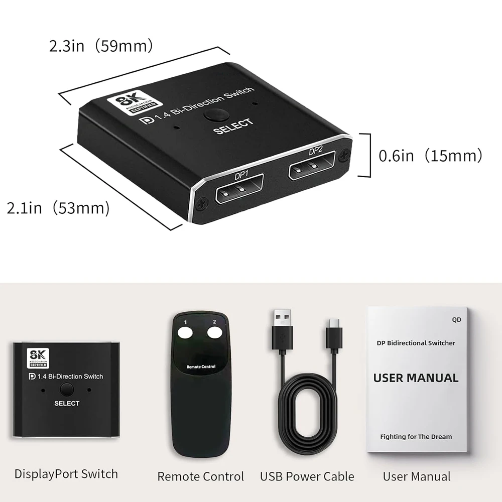 FSU 8K Displayport 1.4 Switch Displayport Dwukierunkowy rozdzielacz Displayport KVM 2X1 1X2 Display-port 8K/30Hz 4K/120Hz
