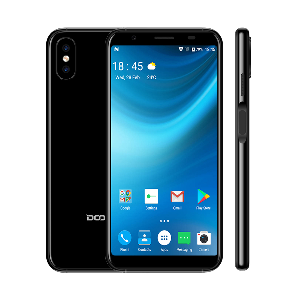 DOOGEE X55 Smartphone 5.5 ''18:9 HD MTK6580 Quad Core 16GB ROM double caméra 8.0MP Android 7.0 2800mAh empreinte digitale latérale