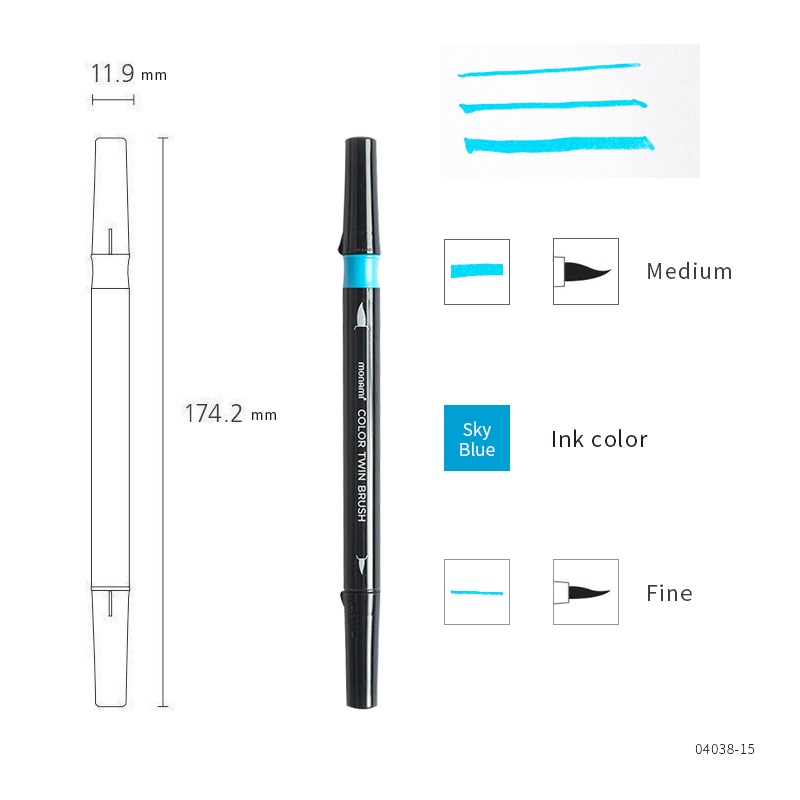 Monami Color Twin Brush Pen, Watercolor Art Home DIY Marker for Drawing Painting Doodle Calligraphy Liner School F554: 11 Sky Blue