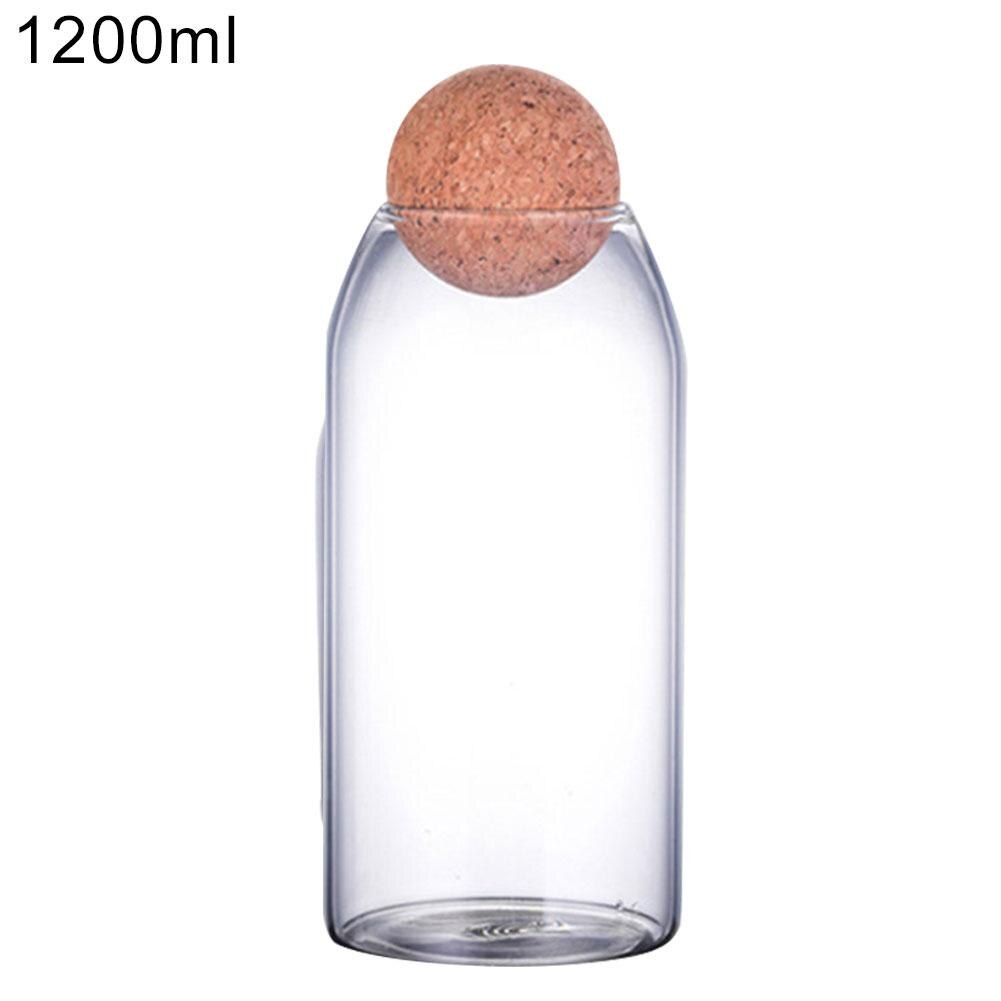 Bouteille de rangement en verre de liège clair, pratique, 550/750/1200ml, pour haricots, café, bouchon, bocal en verre, organisateur de stockage domestique: 1200ml