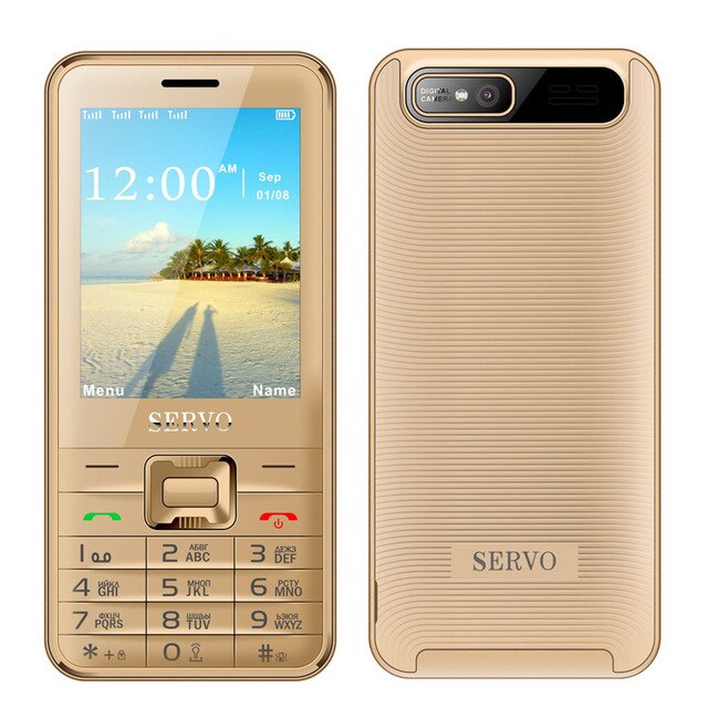 Original Servo V8100 2.8 inch Mobile Phone 4 SIM cards cell phones Bluetooth Flashlight MP3 GPRS Russian Language keyboard: Add 8G TF Card / Gold