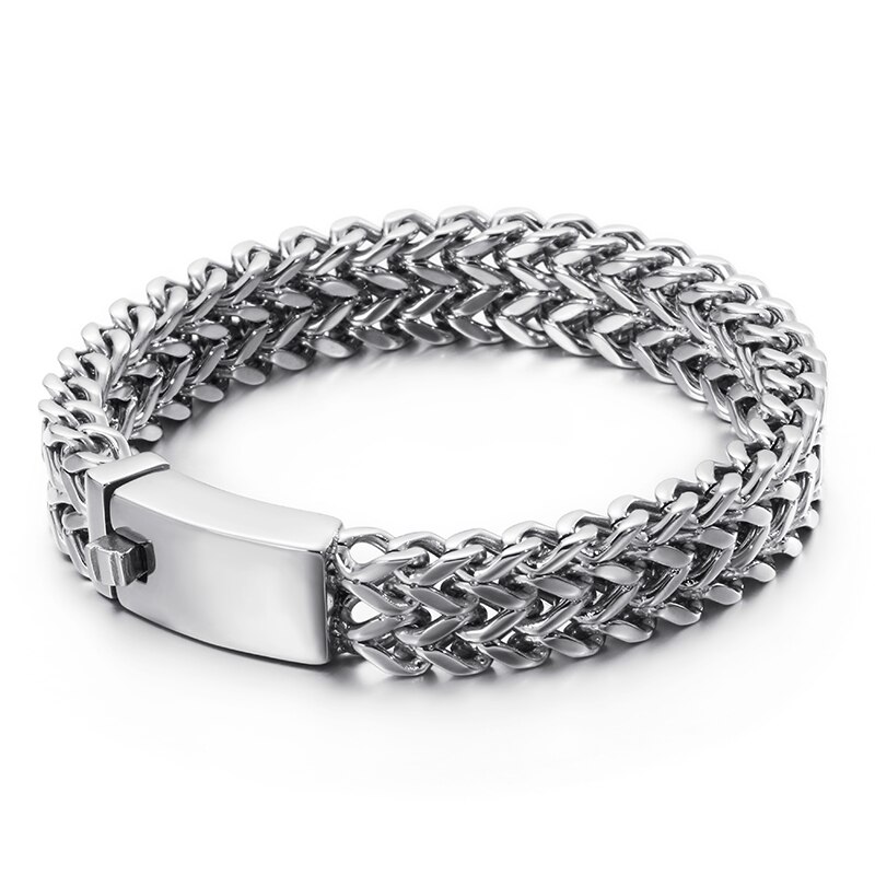 Kalen Rvs Link Chain Armbanden Hoge Gepolijst Dubai Gold Mesh Armbanden Mannen Cool Sieraden Accessoires: Silver Color 12mm / 21cm