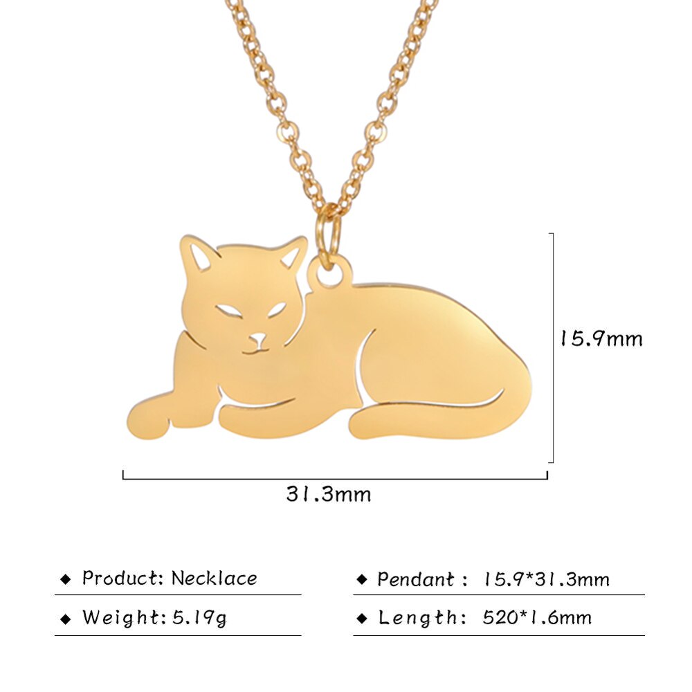 Skyrim – collier avec pendentif chat pour femmes et filles, chaîne dorée, en acier inoxydable, bijou à la , pour le cou, chaton, Animal,: Gold