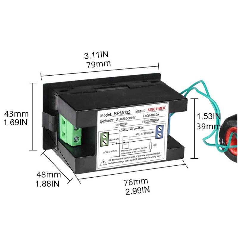 AC80-300V/AC300-450V 100A LCD Digital Display Voltmeter Electric Energy Meter AC Voltage Current Meter Ammeter Power Meter