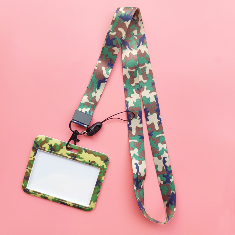 Men's Camouflage Card Case Lanyard ID Badge Holder Bus Card Cover Door Card Credit Card Holders Neck Strap