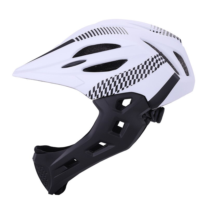 LED Kids Full Face Mountain Bike Helmet Balance Bike Sports Safety Kids Full Covered Helmets Downhill Scooter BMX Child 42-52CM: white black