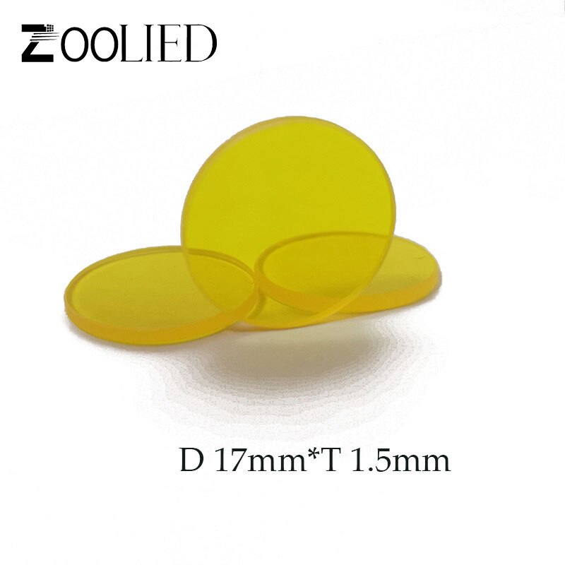 Filtres à bande optique dia17 mm d'épaisseur 1.5mm JB510, verre de couleur jaune, haute transmission, avec longueur d'onde 510nm, 2 pièces/lot