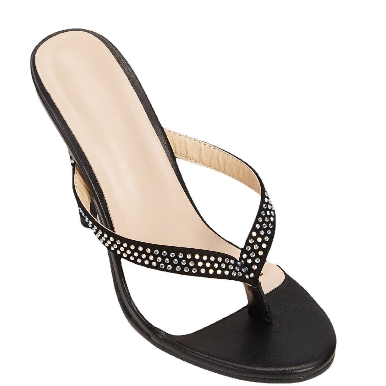 DDYZHY nouvelles sandales printemps et été femme Roman diamant clouté tongs sandales à talons aiguilles en stock 35-42