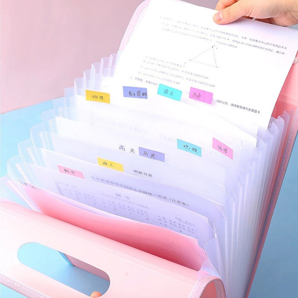 Handheld 13 Pockets Vertical File Folder Accordion File w/ 2 Buckle Expandable Document Organizer for Home School Office