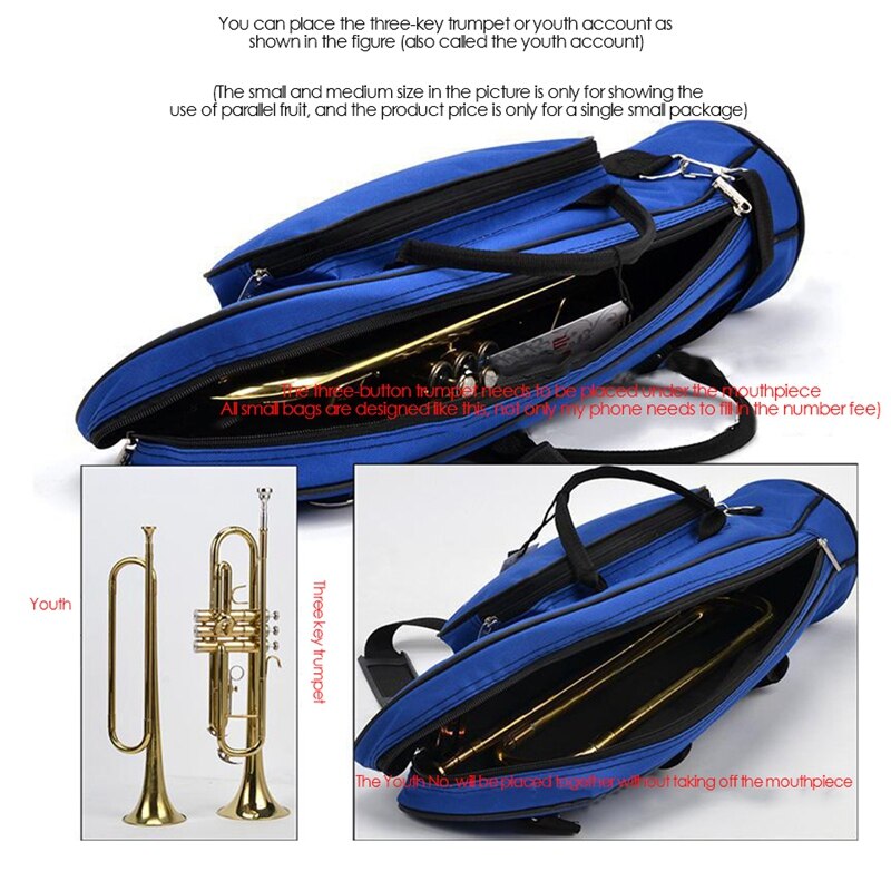 Duoer Draagbare Trompet Bag Case 8Mm Spons Zachte Gig Bag Duurzaam Dubbele Ritsen Met Verstelbare Schouderband