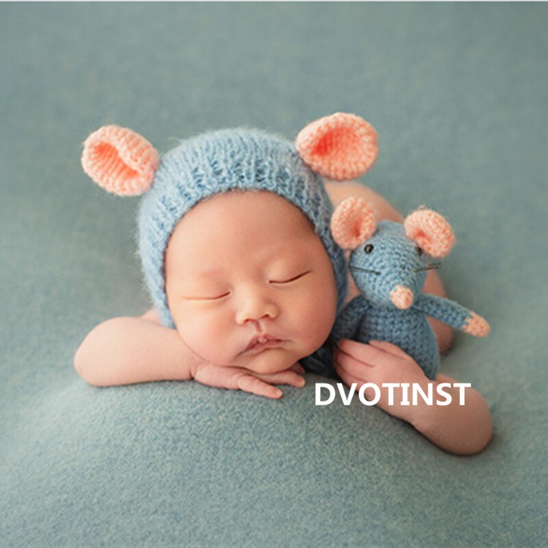 Dvotinst nyfödd baby fotografering rekvisita söt mus set hatt motorhuv docka 2 st set fotografia tillbehör studio fotograferingar foto rekvisita