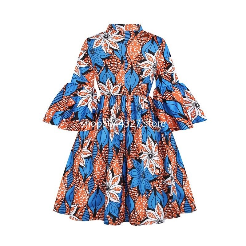 Dashiki-vestidos africanos con estampado para mujer, vestido de Ankara con manga con volantes, trajes de para mujer, ropa europea, bata Boubou