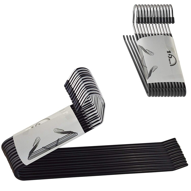 Metal Slacks/Trousers Hangers Open Ended Pants Easy Slide Organizers, Chrome and Black Friction, Non-Slip Arms, Set of 10