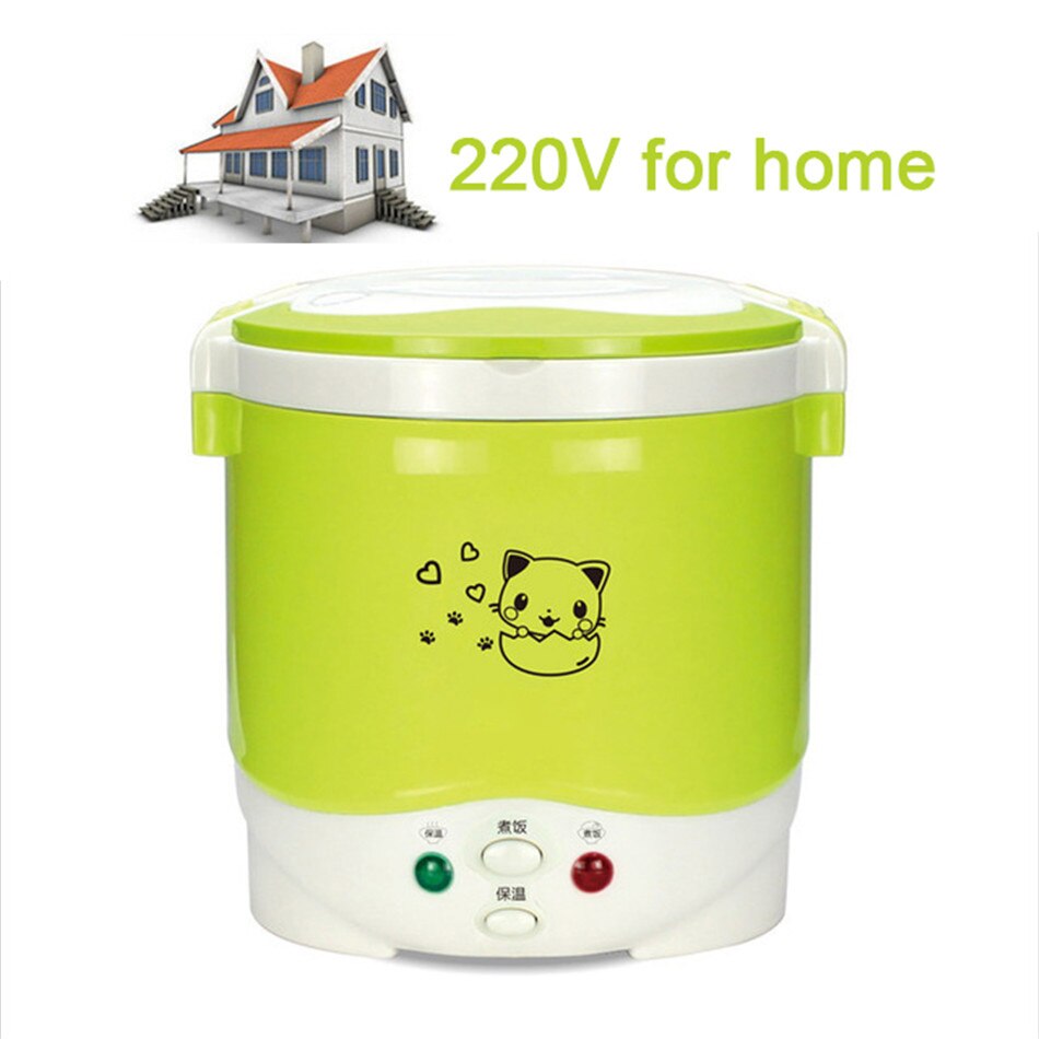 VOGVIGO 1L Rice Cooker Used In House 220v or Car 12v To 24v Enough for Two Persons with English Instructions Kitchen Tools: 220V for Home Green