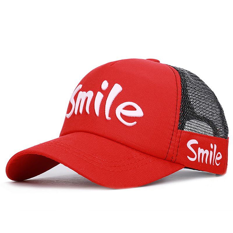 Peaked Cap With Adjustable Back Closure Children Summer Smile Letter Printed Mesh Baseball Hat Headwear Outdoor Sports Wear