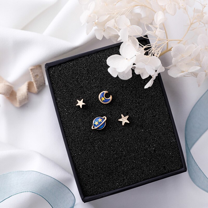 Japansk enkel harajuku pige planet stjerne søde øreringe små øreringe til kvinder minimalistiske smykker tilbehør